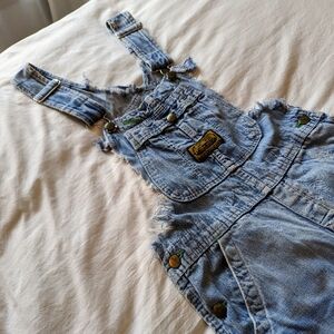 RARE Vintage 1970s Denim Overalls Size 2 / 4 / XS / S - Raw frayed hem USA
